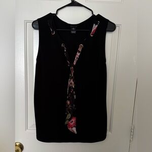 Woman’s “Adele and May” Black Sleeveless Top with Floral Tie Accent (XL)